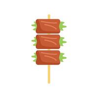 Grilled meat cubes on skewer with green garnish for asian cuisine restaurants vector