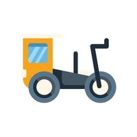 Modern three wheeled compact tractor driving side view flat icon vector