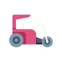 Pink golf cart with three wheels parked on side view flat illustration vector