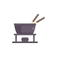 Traditional fondue pot heating on a burner with two forks vector