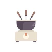 Electric fondue pot with three forks heating up for delicious melted cheese dinner party vector