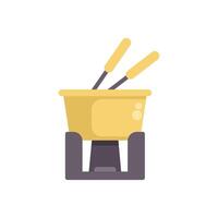 Yellow fondue set with two forks ready for use vector