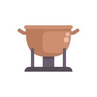 Large copper cooking pot standing on a tripod stand over white background vector