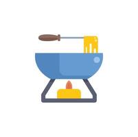 Fork dipping cheese fondue in caquelon over burning candle vector