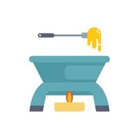 Fondue pot dripping melted cheese on burning candle flat design icon vector