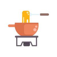 Dipping food in cheese fondue using special fork on burner vector
