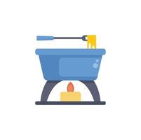 Blue fondue pot warming cheese with candle on white background vector