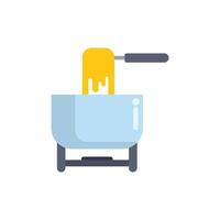 Fondue pot melting cheese for dipping food on a fork icon vector