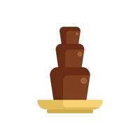 Chocolate fountain flowing on plate icon, dessert buffet symbol vector
