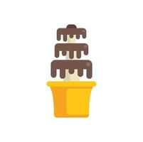 Chocolate fountain cascading down layers in a yellow basin vector