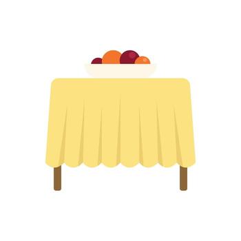 Table is set for dinner with fruits in bowl on white background vector