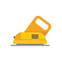 Yellow electric iron with temperature control standing upright on its base vector