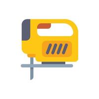Yellow electric jigsaw cutting wood panel with sharp blade vector