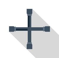 Cross pipe fitting connecting four pipes with long shadow vector