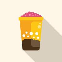 Bubble tea showing boba pearls and milk foam in disposable cup vector