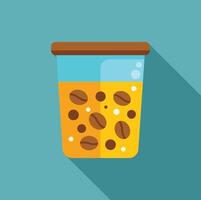 Glass jar with coffee beans and bubbles floating inside, minimalist flat design vector