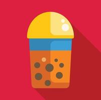 Bubble tea showing boba pearls and yellow lid on red background vector