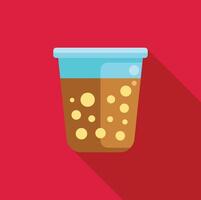 Plastic cup containing carbonated drink with bubbles on red background vector
