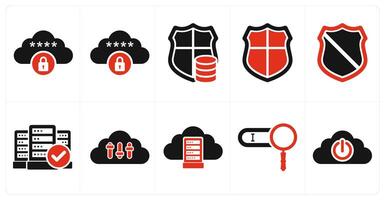 A set of 10 big data icons as server profile, cloud encryption, server security vector