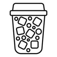 Plastic cup with ice cubes and lid containing refreshing cold beverage vector