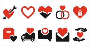 A set of 10 mix icons as falling in love, heart, favorite vector