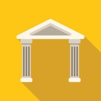 Entrance with columns and triangular roof on yellow background vector