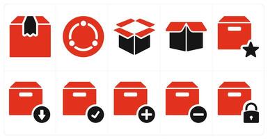 A set of 10 mix icons as parcel, network, box vector