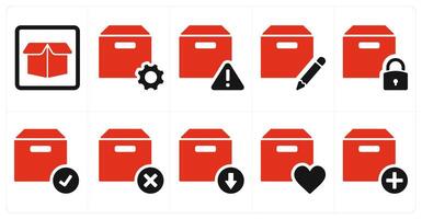 A set of 10 mix icons as drop box, box setting, box information vector