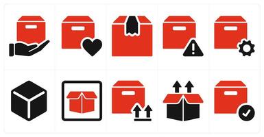 A set of 10 mix icons as forward parcel, favorite parcel, parcel vector