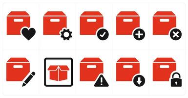 A set of 10 mix icons as favorite box, box setting, verified box vector