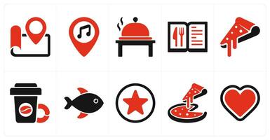 A set of 10 mix icons as location, bar location, cook vector