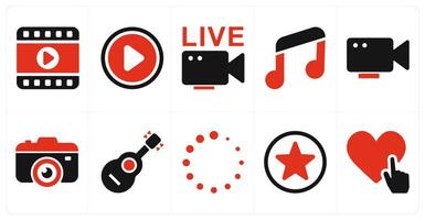 A set of 10 mix icons as clip, play, live vector