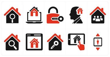 A set of 10 Real Estate icons as real estate search, online home search, lock and key vector