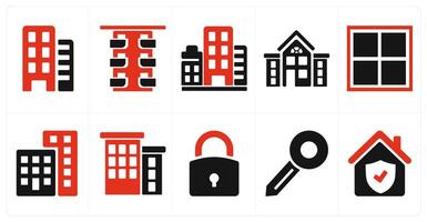 A set of 10 Real Estate icons as flats, flats building, building vector