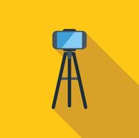 Smartphone on tripod recording video with yellow background vector