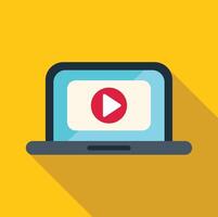 Laptop showing video player streaming movie on yellow background vector