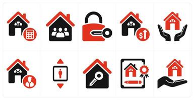 A set of 10 Real Estate icons as property budget, family home, lock and key vector