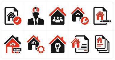 A set of 10 Real Estate icons as architectural terms, architect, family home vector