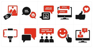 A set of 10 social icons as tag photo, smiley feedback, photo comment vector