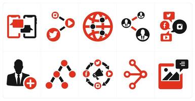 A set of 10 social icons as chatting, social media link, network connection vector