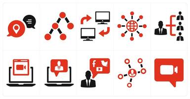 A set of 10 social icons as location notification, link, network share vector