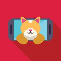 Playful cat peeking from smartphone screen, embracing mobile technology vector
