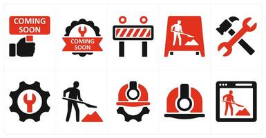 A set of 10 underconstruction icons as coming soon, under maintenance, work in progress vector