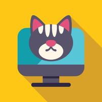 Cat face emerging from computer screen, modern pet technology vector