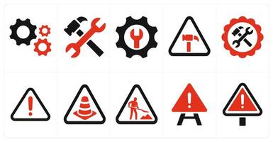 A set of 10 underconstruction icons as settings, repair tools, tools vector