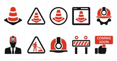A set of 10 underconstruction icons as traffic, cone, website maintenance vector