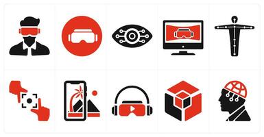 A set of 10 Virtual Reality icons as oculus vr, emotion, cyber eye vision vector