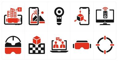 A set of 10 Virtual Reality icons as vr application, controllers, 3d display vector