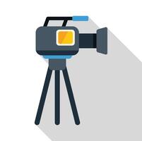 Professional video camera on tripod recording a scene vector
