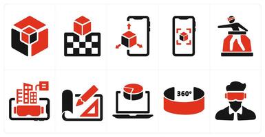 A set of 10 Virtual Reality icons as 3d model, vr projection, 3d display vector